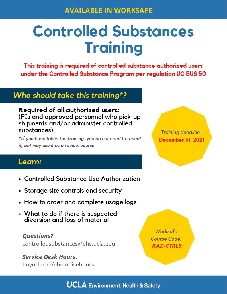 Controlled Substances Training Now Available Environment Health Safety